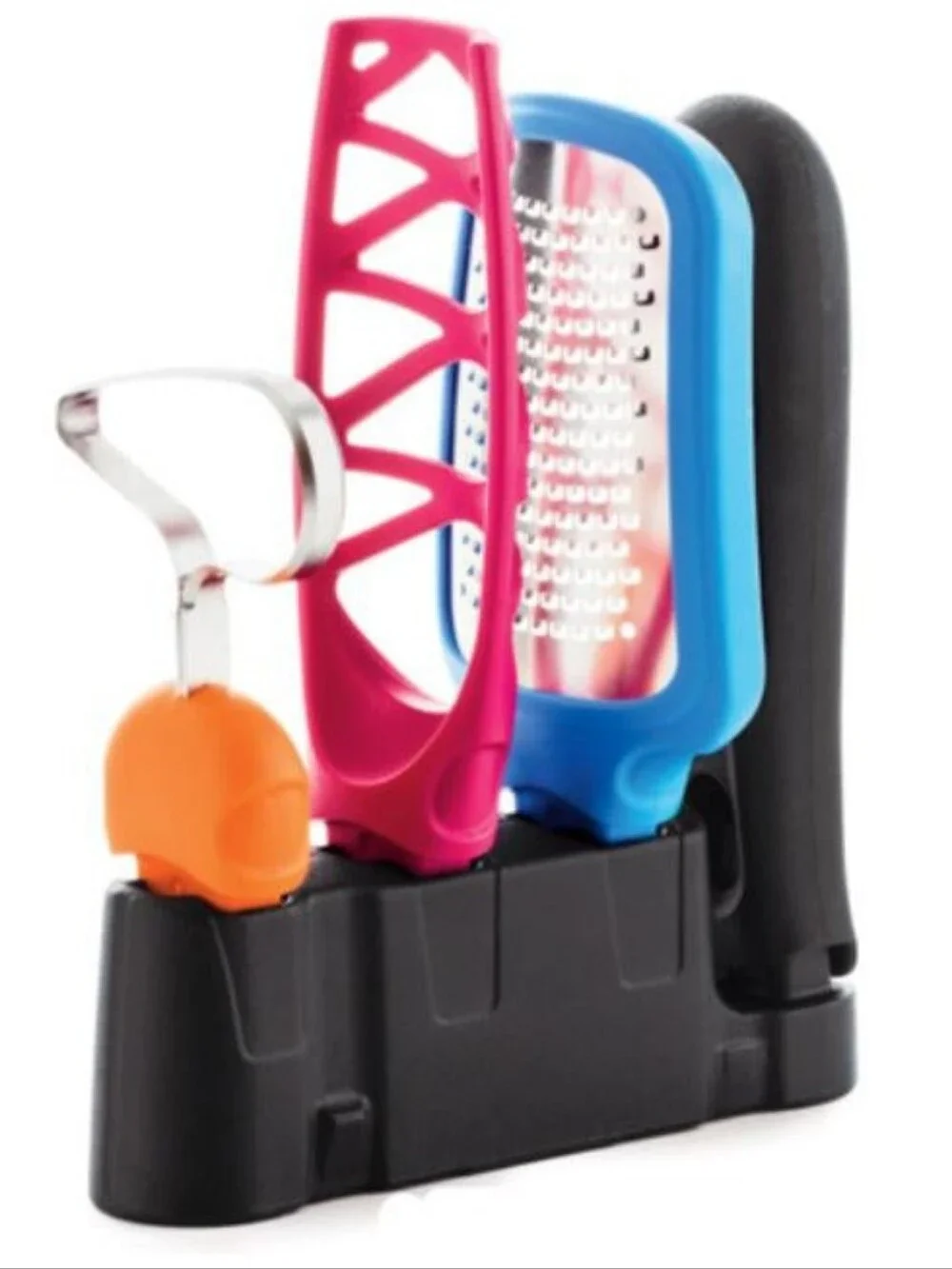 Tupperware 4-Piece Kitchen Tool Set with Black Base and Colorful Handles